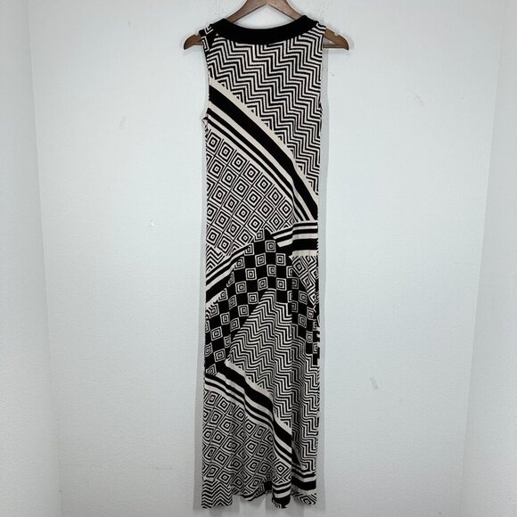 Chico's Travelers Size Small Slinky Liquid Knit Brown Beige Geometric Print Maxi - Picture 2 of 8